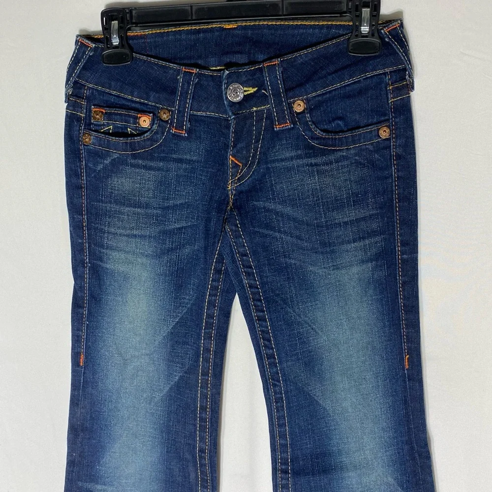 Vintage Y2K True Religion Heidi Dark Wash Ultra Low Rise  Flare Leg Jeans 25 - Picture 11 of 16